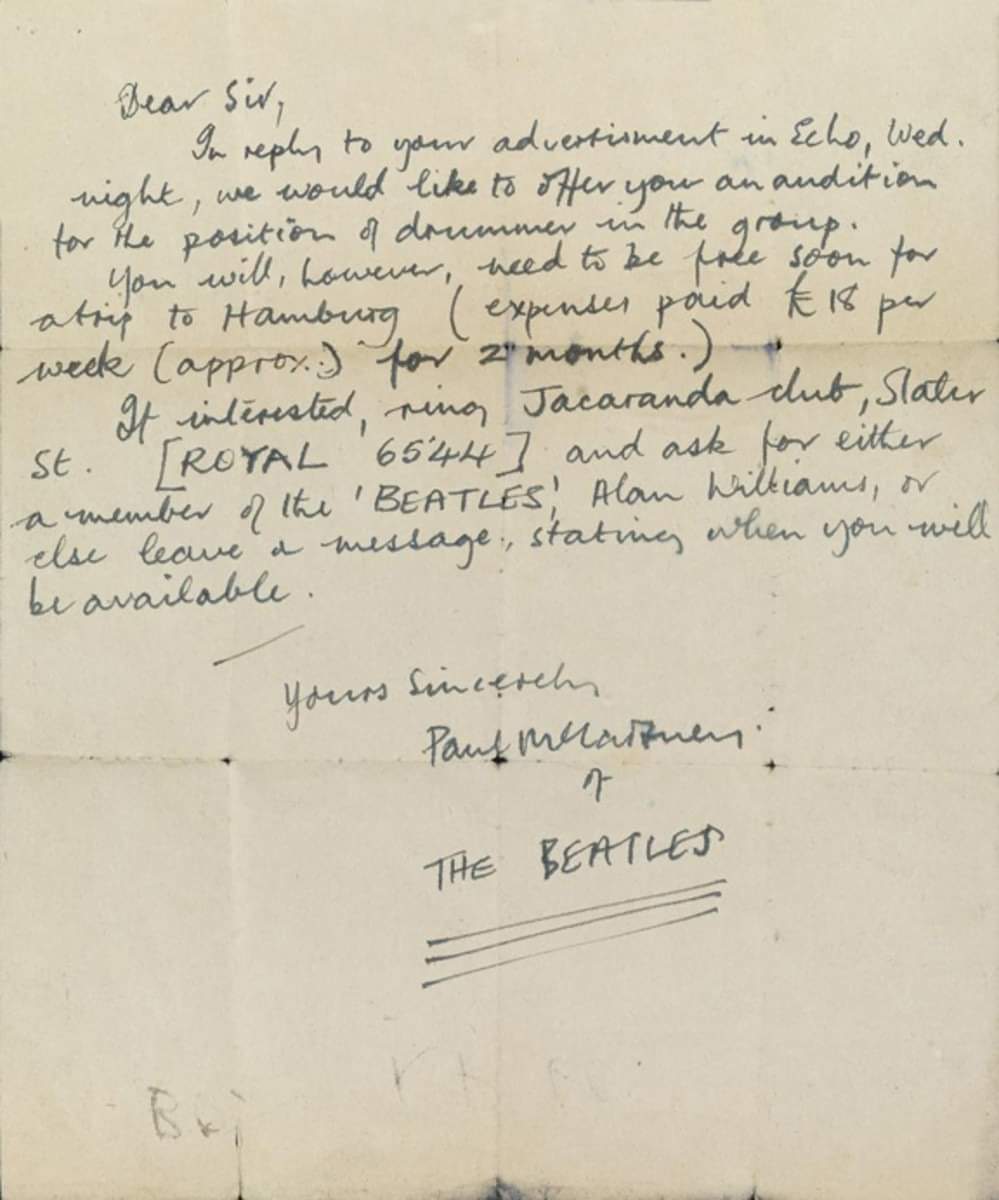 Letter written by Paul McCartney