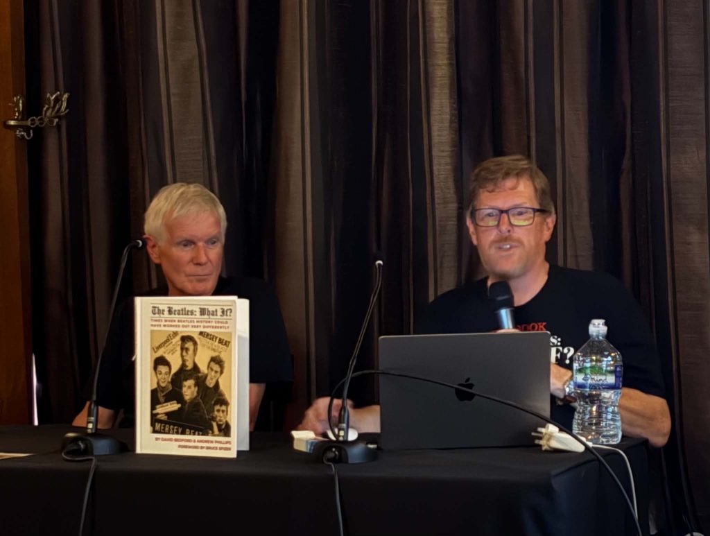 Andrew and I giving our talk on The Beatles: What If?